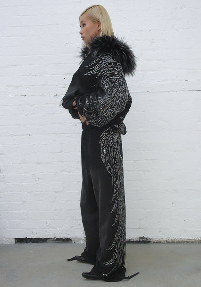 FALLEN FAUX FUR RHINESTONE ZIP HOODIE
