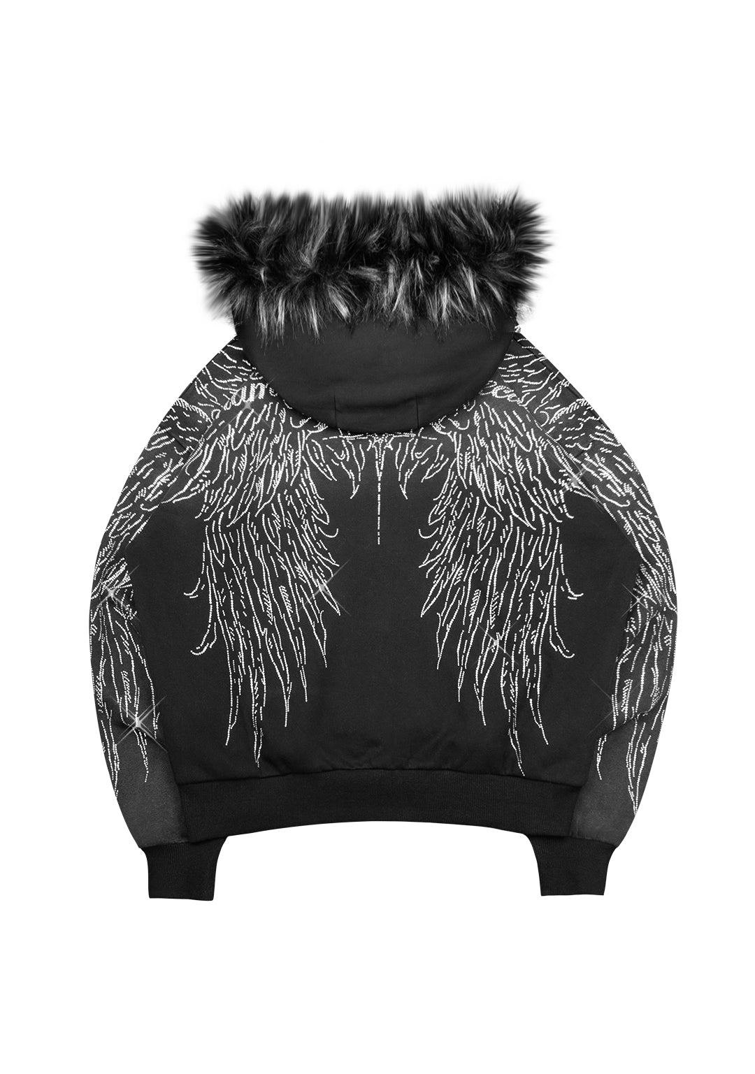 FALLEN FAUX FUR RHINESTONE ZIP HOODIE